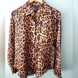 Jonathan Martin silk blouse leopard button down shirt blouse